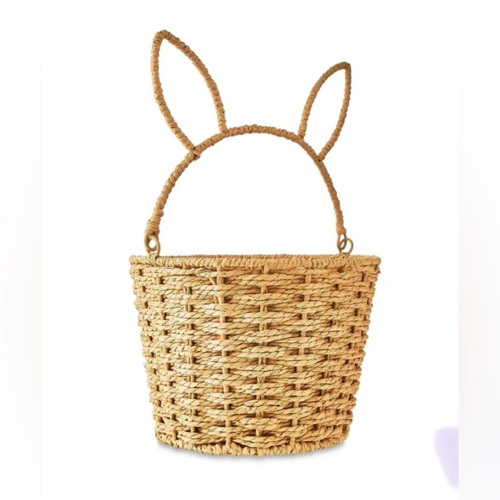 COPY - Easter Round Rope In Natural Color Easter Basket With Bunny Ears.